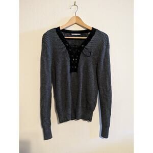 Tart Lace up‎ gray and black knit merino wool Sweater size small